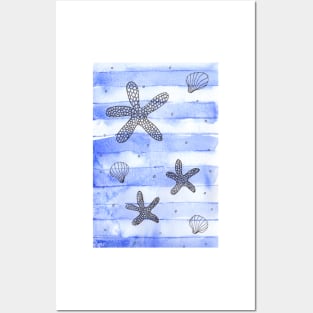 Starfish Pattern with Stripes Posters and Art